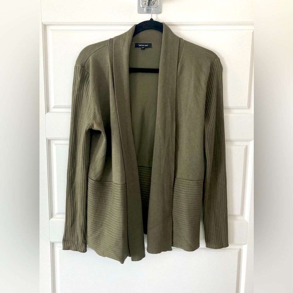 Verve Ami Olive Knit Open Cardigan.  Size M